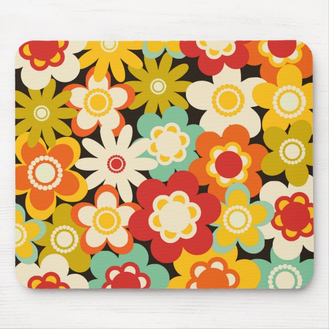 Bright Colorful Retro Cute Floral Pattern Mouse Pad (Front)