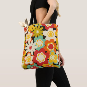 Bright Colorful Retro Cute Floral Pattern Tote Bag