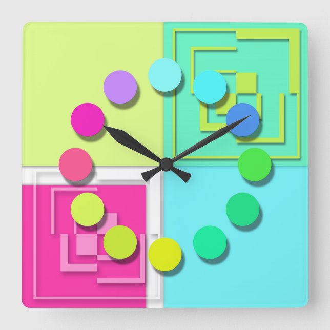 Bright colorful watch square wall clock (Front)
