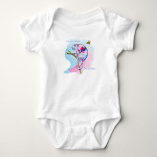 Bright colorful watercolor chameleon and bee. baby bodysuit