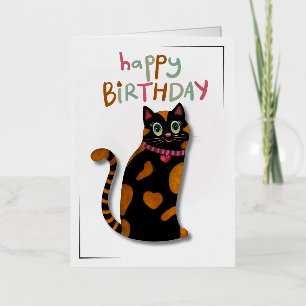 Bright Colors Cute Cat Birthday Card 