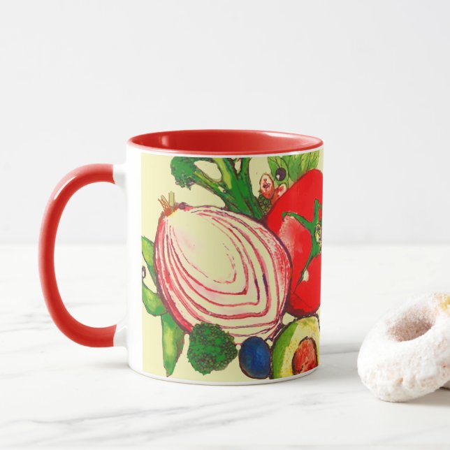 Bright Colors Vegetables Art  Mug (With Donut)