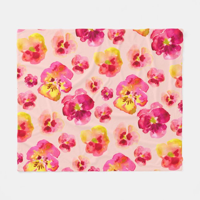 Bright Colouful Pink Pansy  Fleece Blanket (Front (Horizontal))