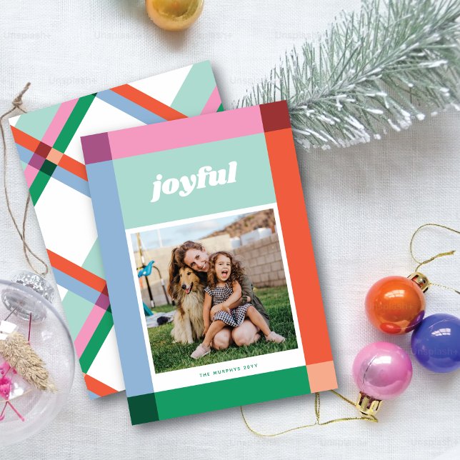 Bright Colour Block Frame One Photo Christmas Card (Creator Uploaded)