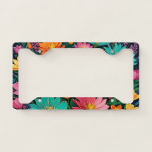 Bright Colour Flowers License Plate Frame