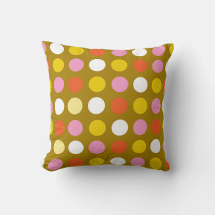 Bright colour polka dots. Yellow, pink and orange. Cushion