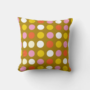 Bright colour polka dots. Yellow, pink, white Cushion