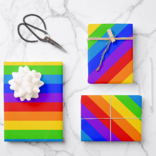 Bright Colour Rainbow Stripes Diagonal Wrapping Paper Sheet