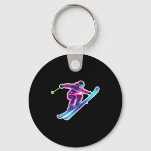 Bright colour skiing art ski lover skier winter key ring