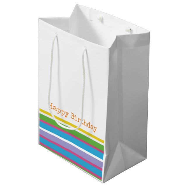 Bright Colour Stripes Happy Birthday Modern Fun Hi Medium Gift Bag (Front Angled)