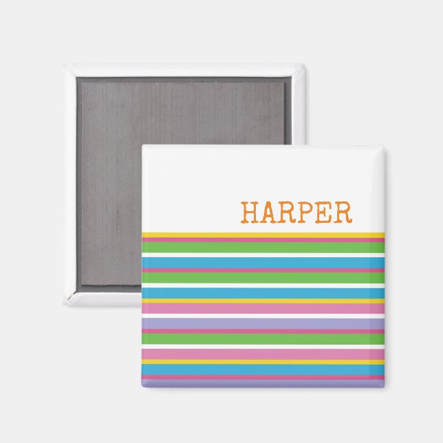 Bright Colour Stripes NAME Modern Summer Fun Hip Magnet (Front/Back)