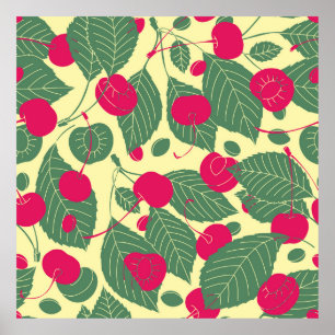 Bright colour summer pattern with cherries. Illust Poster