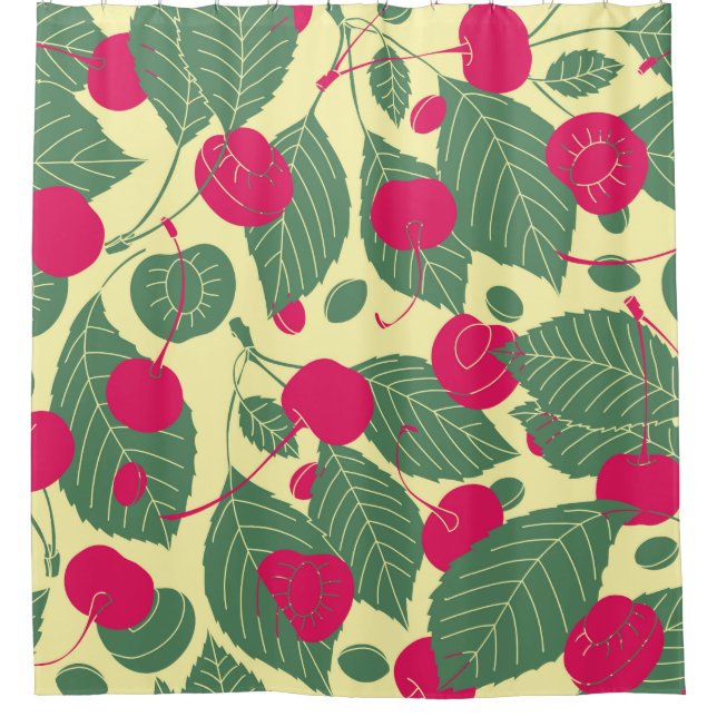 Bright colour summer pattern with cherries. Illust Shower Curtain (Front)