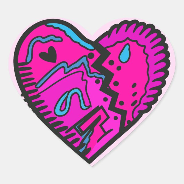 Bright Coloured 80's Themed   Heart Sticker (Front)