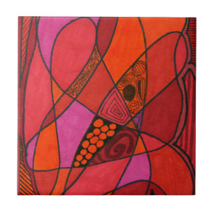 Bright coloured abstract in hot reds oranges tile