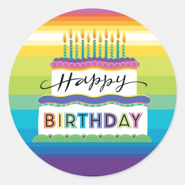 Bright Coloured Birthday Cake With Candles Classic Round Sticker (Front)