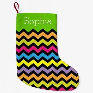 Bright Coloured & Black Zigzags Personalised Small Christmas Stocking