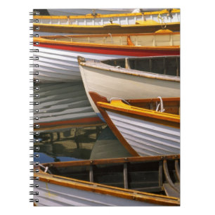 Bright coloured boats at the Wooden Boat Centre Spiral Notebook