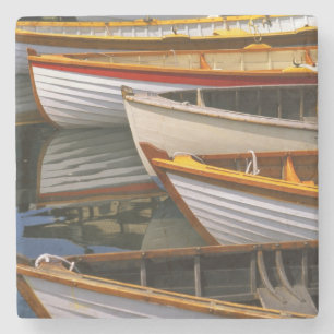 Bright coloured boats at the Wooden Boat Centre Stone Coaster