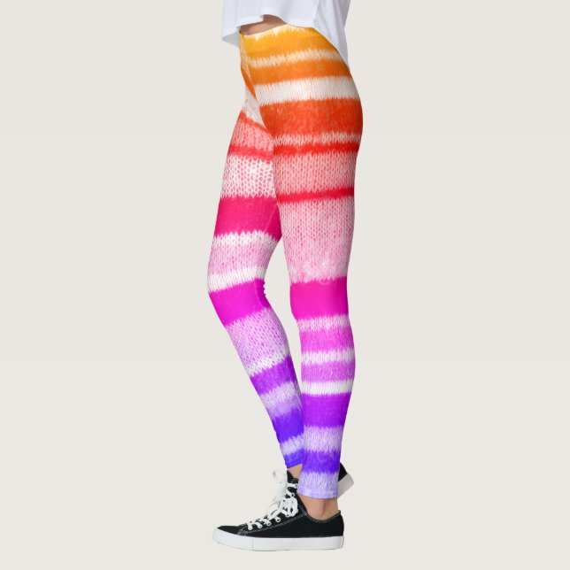 bright coloured bold stripes shabby chic knitted  leggings (Left)