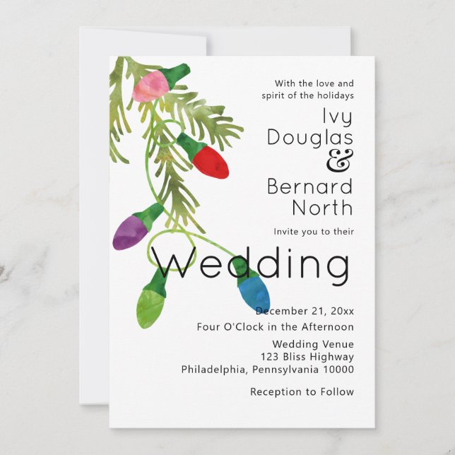 Bright Coloured Christmas Lights, Wedding Announcement (Front)