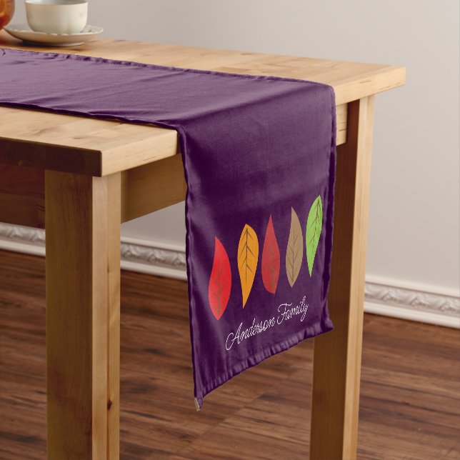 Bright Coloured Fall Leaves Add Name Short Table Runner (In Situ)