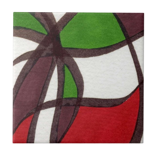 Bright coloured free form abstract in red and gree tile (Front)