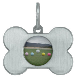 bright coloured Golf Balls on a mountain Pet ID Tag