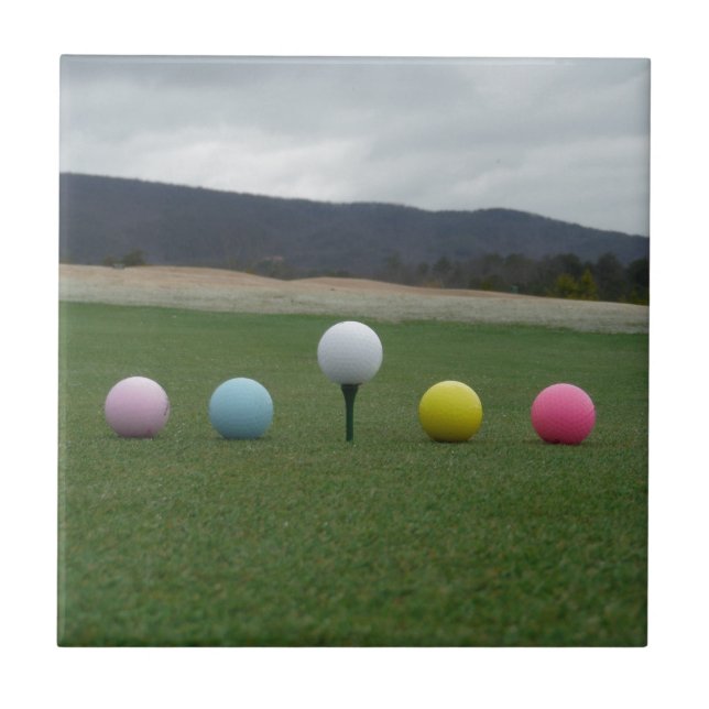 bright coloured Golf Balls on a mountain Tile (Front)