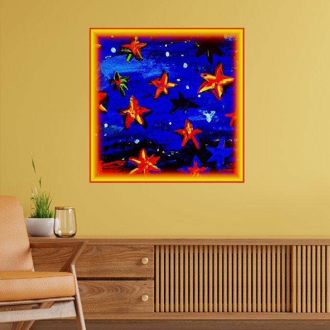Bright Coloured Orange Stars. Buy Now Poster (Living Room 2)