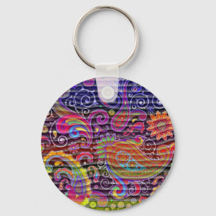 bright coloured paisley wavy lines key ring