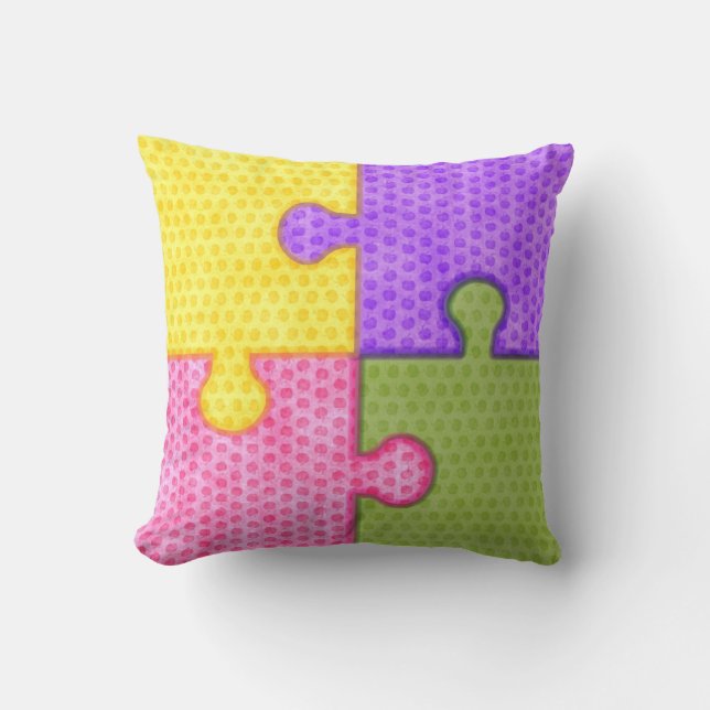 Bright Coloured Puzzle PIeces Cushion (Front)