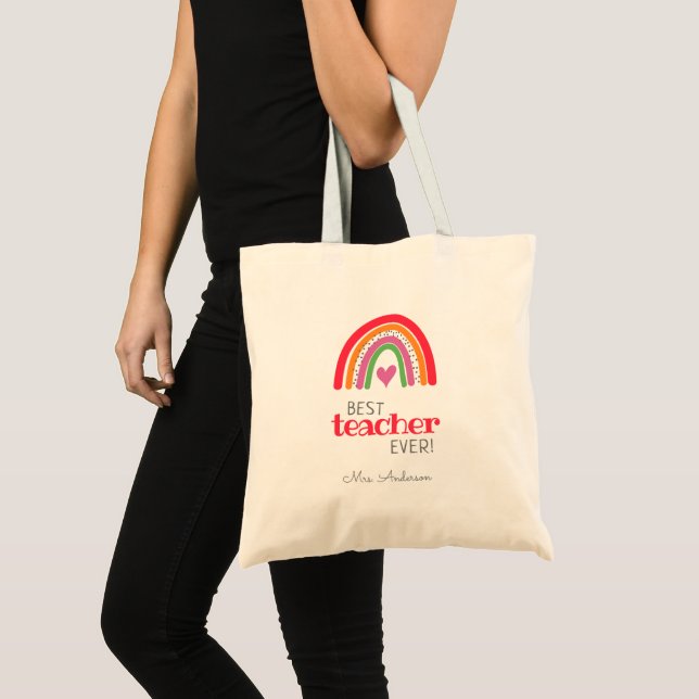 Bright Coloured Rainbow Best Teacher Ever Tote Bag (Front (Product))