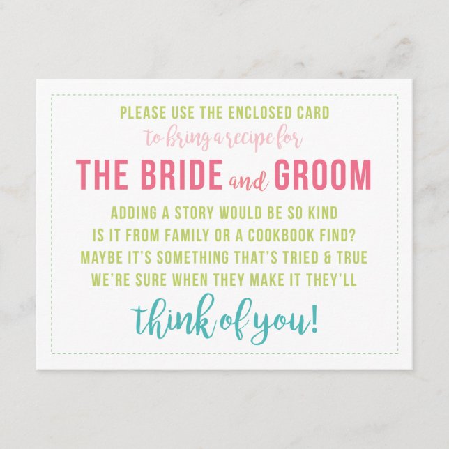 Bright Coloured Recipe Card Shower Enclosure Card (Front)
