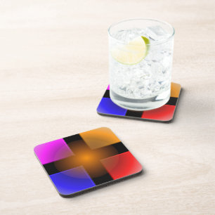 Bright Coloured Squares on Black Background   Coaster