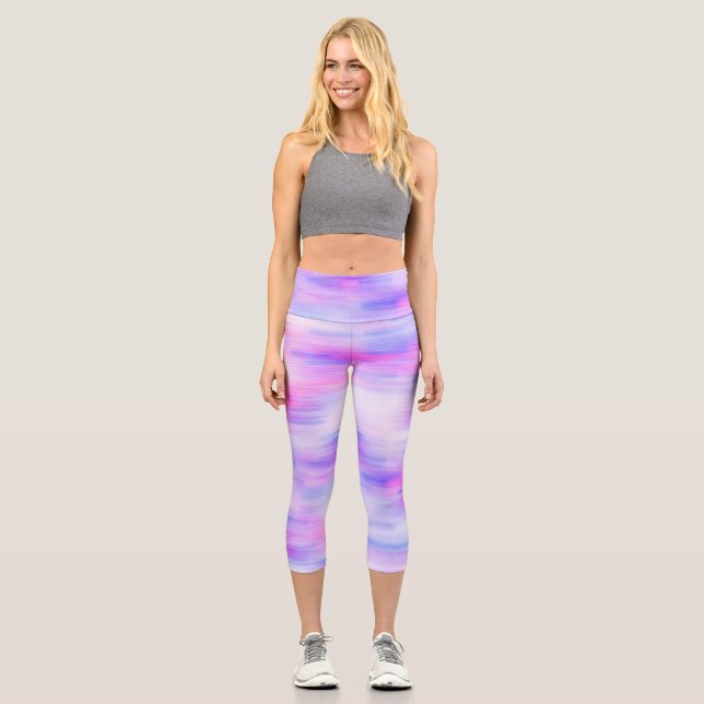 Bright coloured stain abstract pattern capri leggings (Front)
