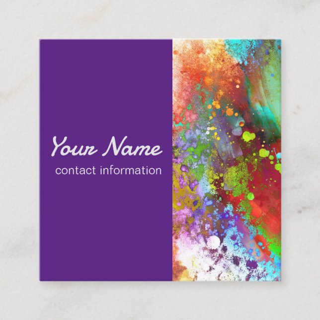 bright colourful abstract art purple  square business card (Front)
