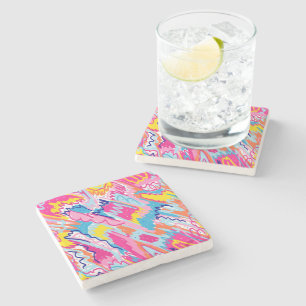 Bright Colourful Abstract Art Stone Coaster