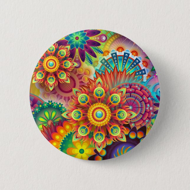 Bright Colourful Abstract Flower Pattern 6 Cm Round Badge (Front)