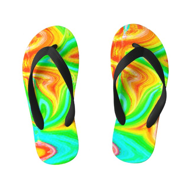 Bright Colourful Abstract Pattern Kid's Jandals (Footbed)