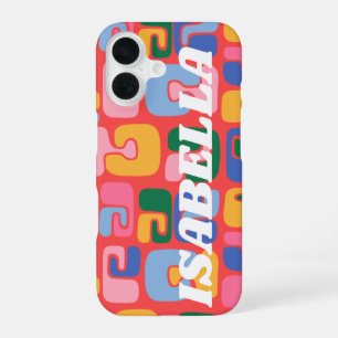 Bright Colourful Abstract Shapes Personalised Name iPhone 16 Case