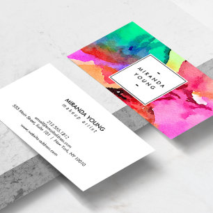 Bright Colourful Abstract Watercolor Art White Business Card