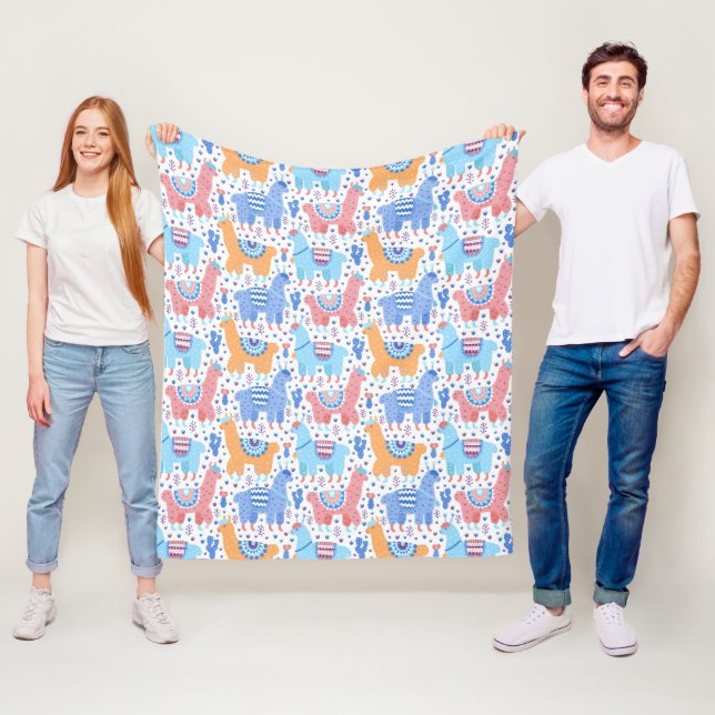 Bright Colourful Alpaca Pattern Fleece Blanket (In Situ)