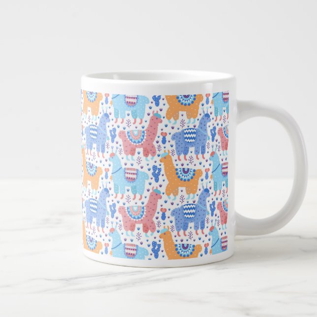 Bright Colourful Alpaca Pattern Large Coffee Mug (Right)