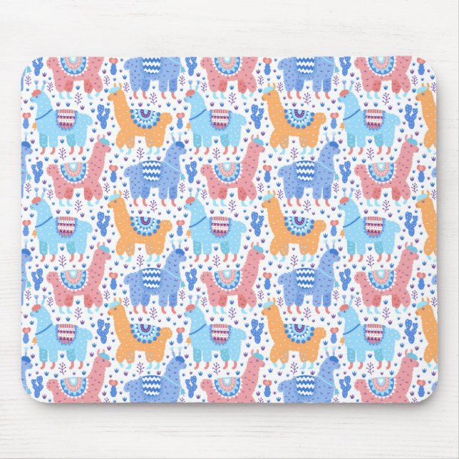 Bright Colourful Alpaca Pattern Mouse Pad (Front)