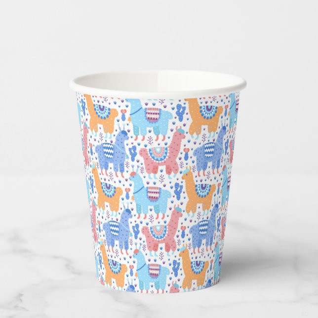 Bright Colourful Alpaca Pattern Paper Cups (Left)