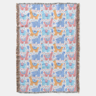 Bright Colourful Alpaca Pattern Throw Blanket