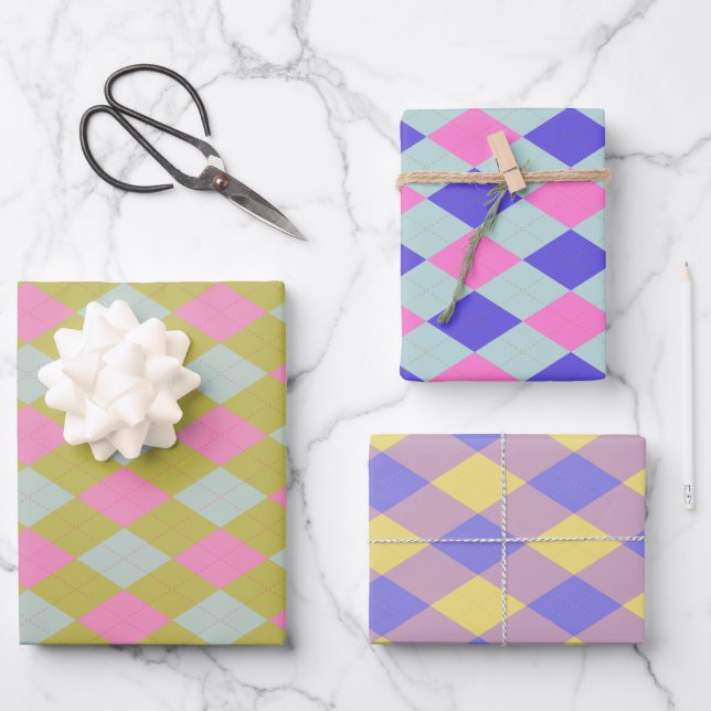 Bright Colourful Argyle Pattern Wrapping Paper Sheet (Front)