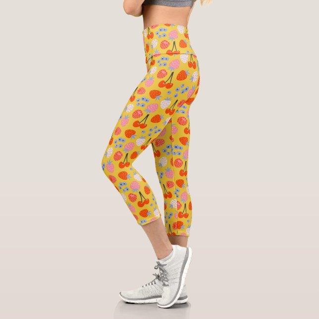 Bright Colourful Berry Fruit Pattern Capri Leggings (Left)
