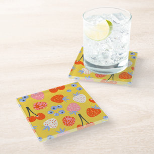 Bright Colourful Berry Fruit Pattern Glass Coaster